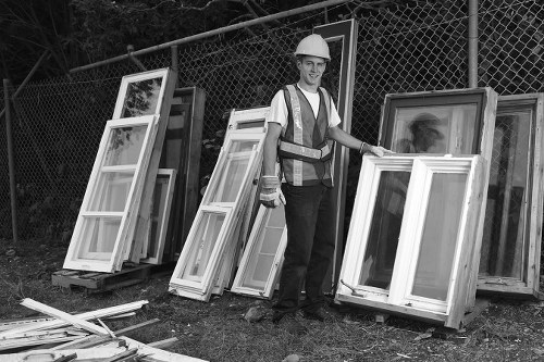 Construction site in North London with builders waste